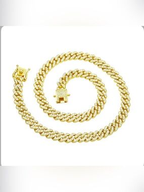 Invicta Gold Cuban Link Necklace with Pavé Cubic Zirconia